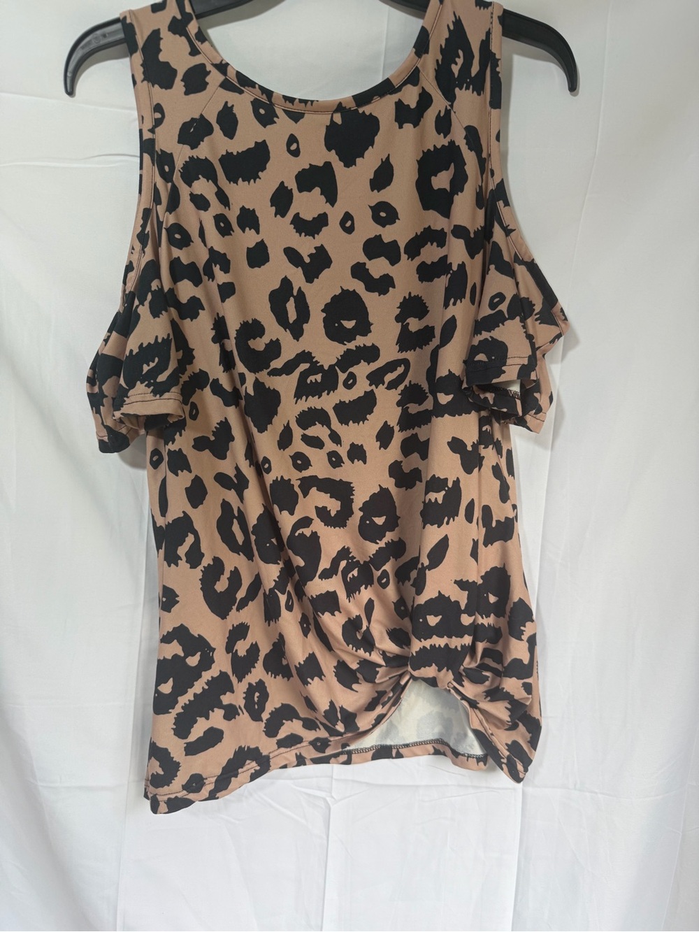 Leopard Print Cold-Shoulder Top - Tan/Black - Picture 1 of 1